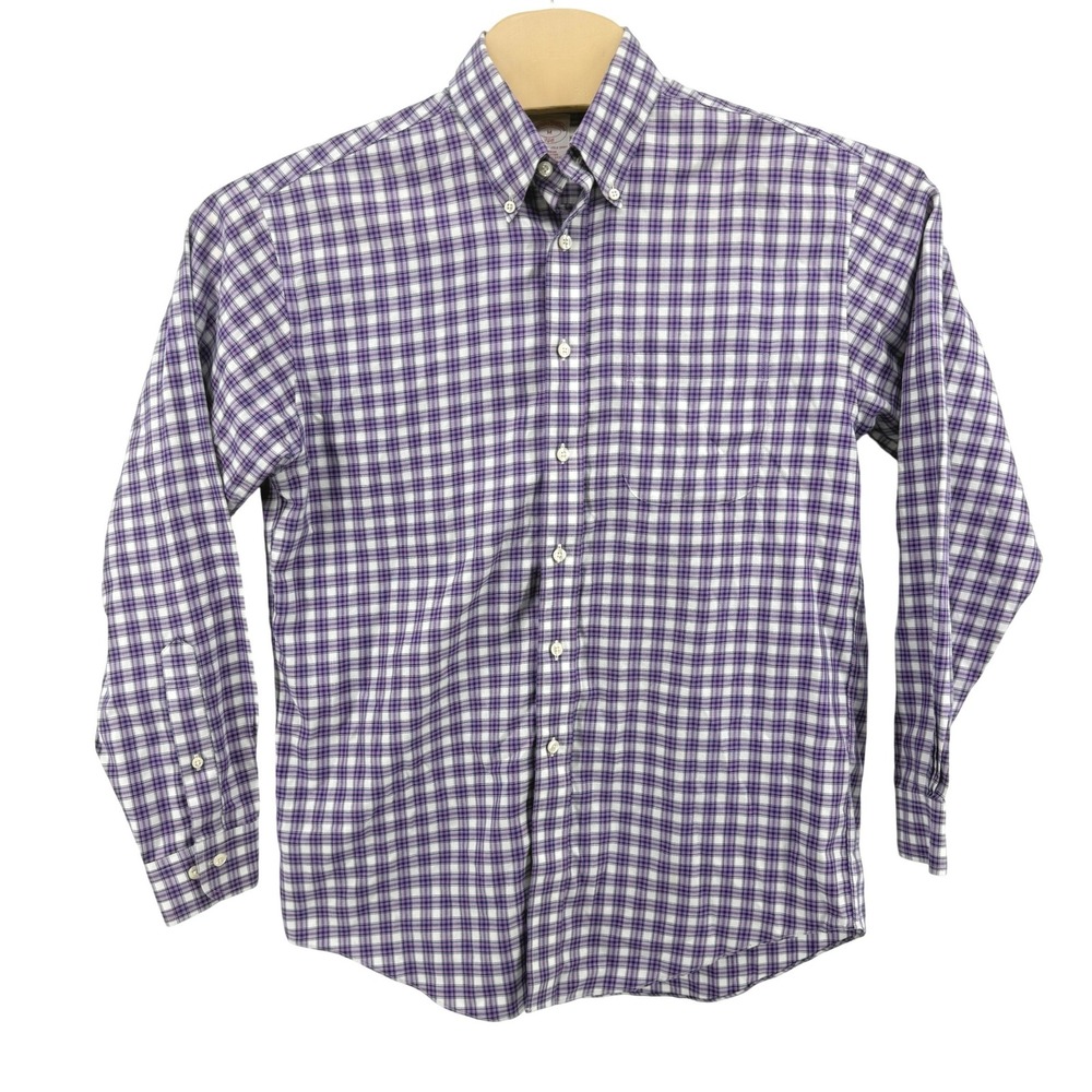 Brooks Brothers 346 ButtonDown Mens Medium Pre-Owned Shirt Purple Plaid Non-Iron